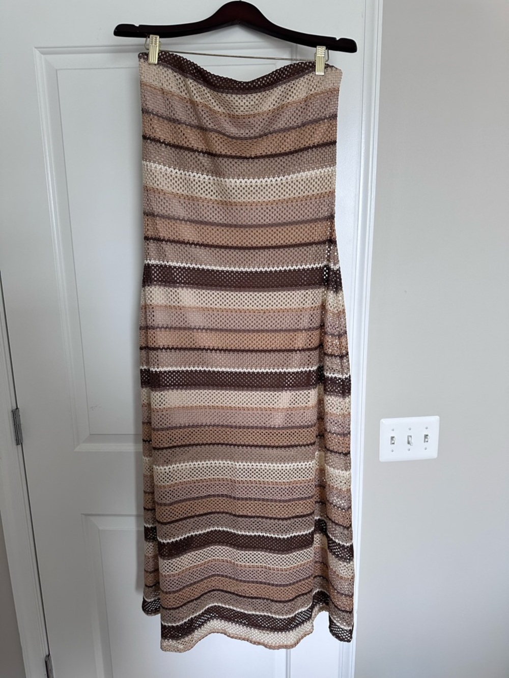 Show Me Your MuMu Striped Crochet Maxi Skirt in Beige and Brown Tones